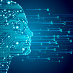 An AI face in profile against a digital background.