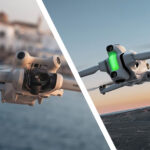 The DJI Mini 4 Pro flying next to the Insta360 Antigravity A1 drone