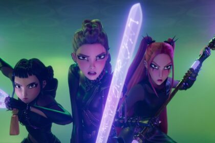 Fictional KPop band Huntr/x prepare for battle in KPop Demon Hunters