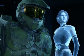 Master Chief and Cortana, standing side by side