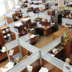office workers in pods