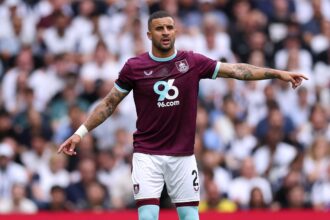 Kyle Walker of Burnley during the Premier League match between Tottenham Hotspur and Burnley at Tottenham Hotspur Stadium on August 16, 2025 in London, England.