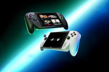The two ASUS ROG Xbox Ally handhelds on a space-themed background