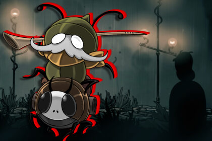 A mustached bug riding a beetle