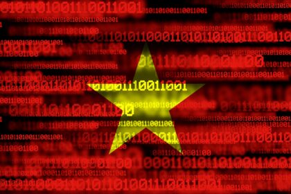 Flag of Vietnam on binary code