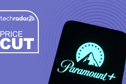 A phone with the Paramount Plus on front of it next to the words 'price cut'