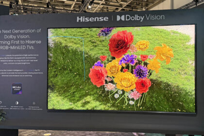 A Hisense TV showing Dolby Vision 2 footage, with the Dolby Vision logo