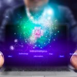 AI brain coming out of laptop screen