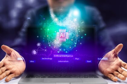 AI brain coming out of laptop screen