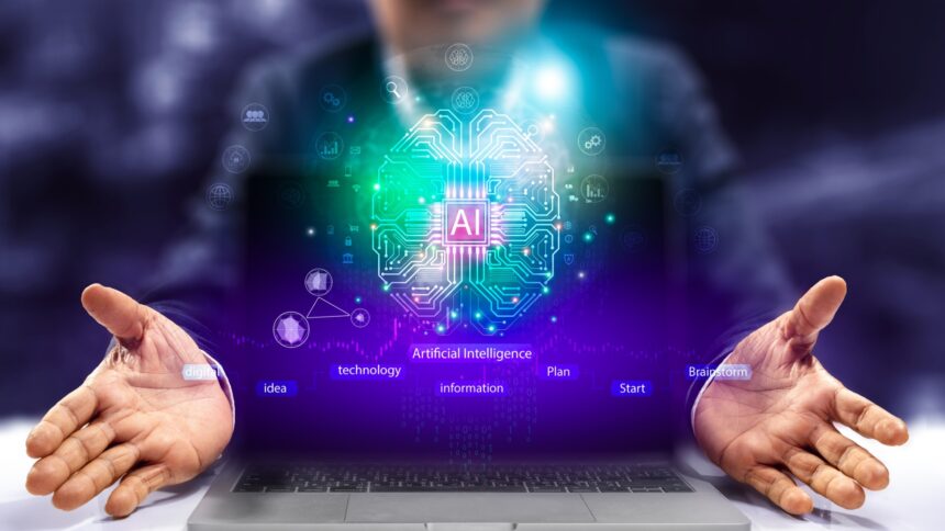 AI brain coming out of laptop screen