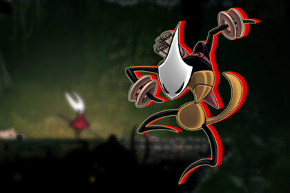 A gold armor-clad bug poses with throwing discs draped over their wrists