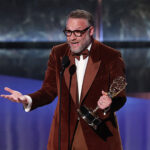 Seth Rogen holds the Outstanding Lead Actor in a Comedy Series award for The Studio onstage during the 77th Primetime Emmy Awards at the Peacock Theatre at LA Live in Los Angeles on September 14, 2025