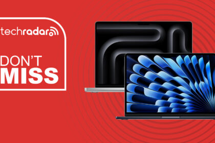 MacBook Air and MacBook Pro on a red background