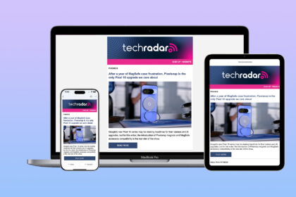 Previews of the TechRadar Australia newsletter on a laptop, tablet and phone
