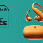 Beats Powerbeats Pro 2 orange on cyan background with TechRadar lowest price in black text