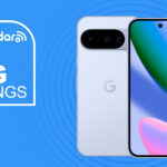 Google Pixel 10 on blue background with big savings text overlay