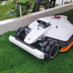 LUBA mini AWD LiDAR robot mower on a demo lawn