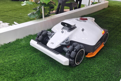 LUBA mini AWD LiDAR robot mower on a demo lawn
