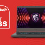 MSI Thin 15.6 gaming laptop on red background with TechRadar don't miss sign