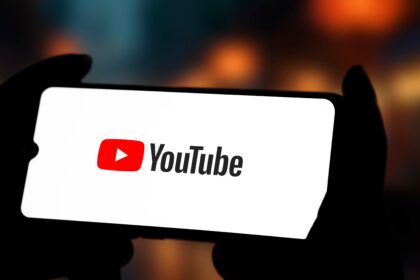 A landscape smartphone with the YouTube logo