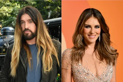 Side-by-side image of Billy Ray Cyrus and Elizabeth Hurley smiling separately, symbolizing their ongoing romance and growing bond between the country star and the British actress.