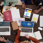 meeting from above with marketing content