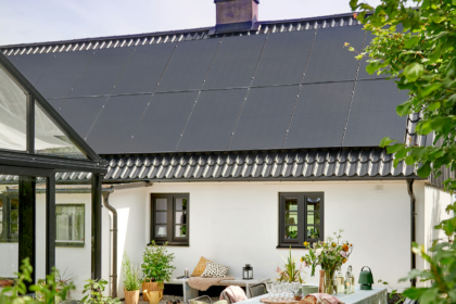 A house with solar panels.