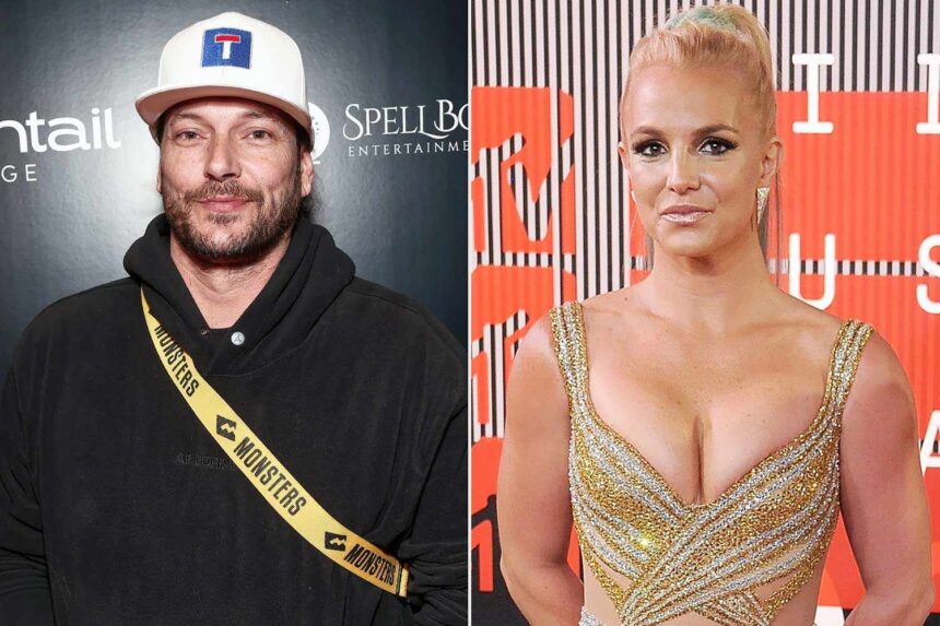 Side-by-side images of Kevin Federline and Britney Spears; Kevin in a recent photo, Britney at a public event.