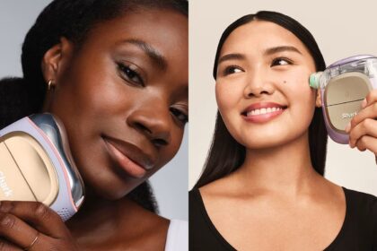 Shark Depuffi in use on two models' faces