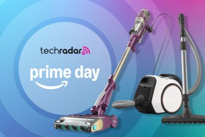 Corded vacuums next to a TechRadar Prime day logo
