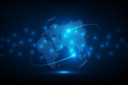 Globalization Artificial intelligence (AI) digital world smart futuristic interface technology background, Vector Illustration